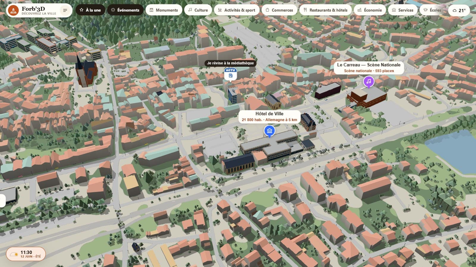 Forb'3D : le centre-ville de Forbach en 3D interactive, avec ses lieux et commerces épinglés