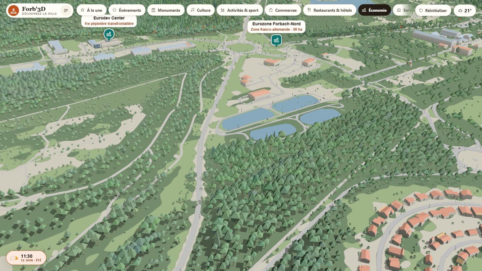 Zones d’activité de Forbach et leurs chiffres clés dans le jumeau numérique 3D