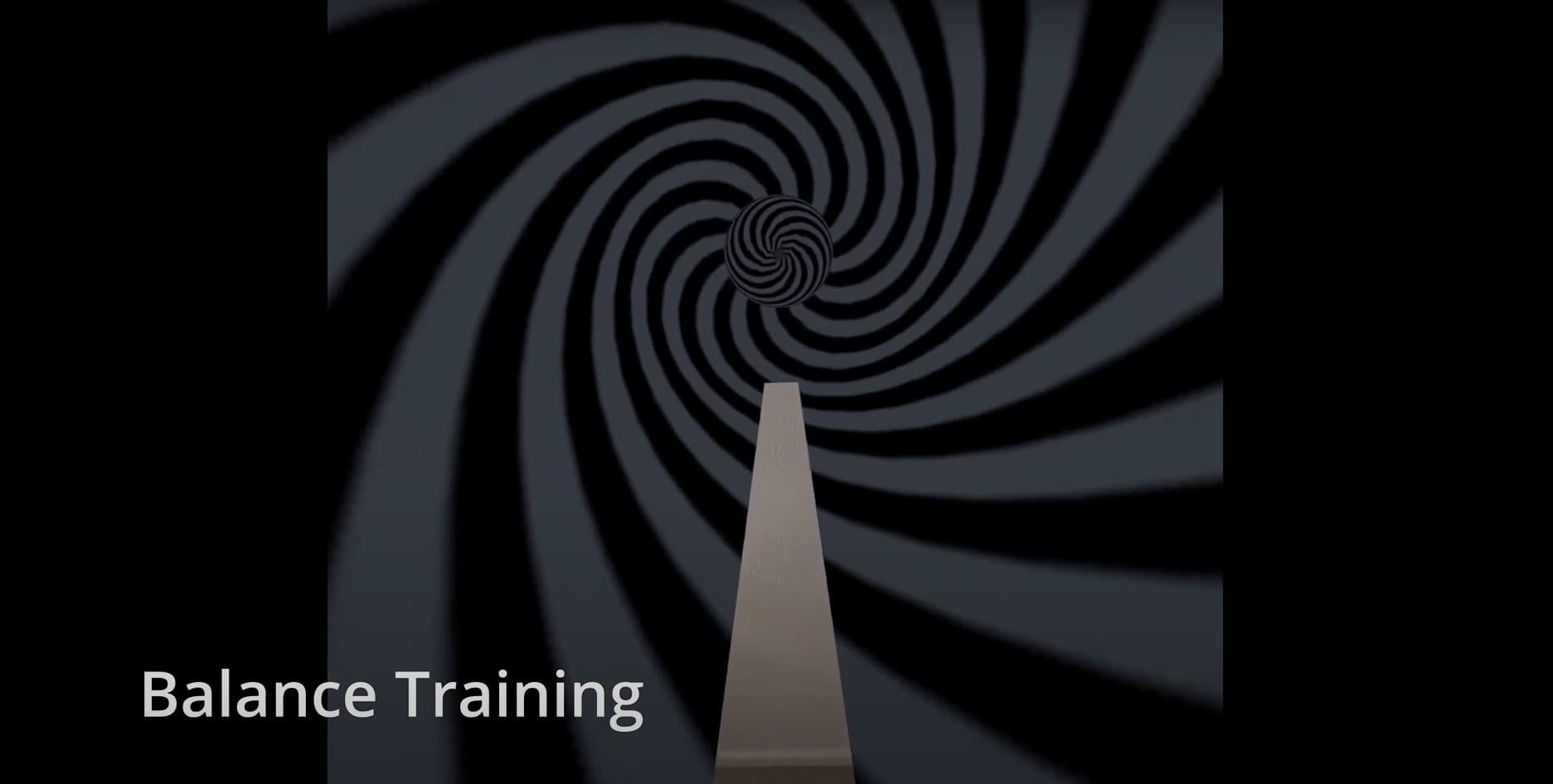 PhysioXR : exercice d’équilibre en réalité virtuelle sur Meta Quest 3, une poutre face à une spirale